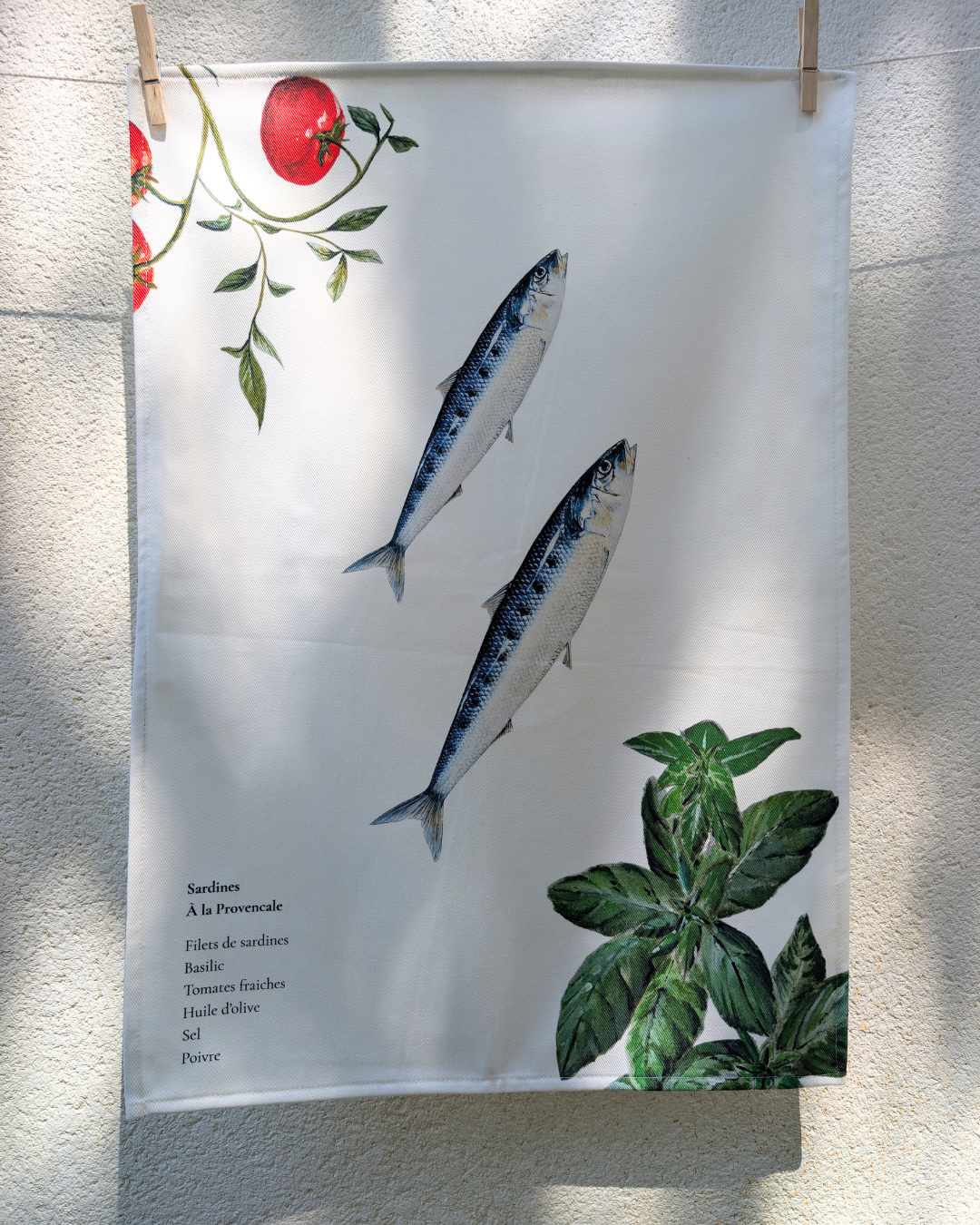 Torchon 100% coton : Les Sardines à La Provencale