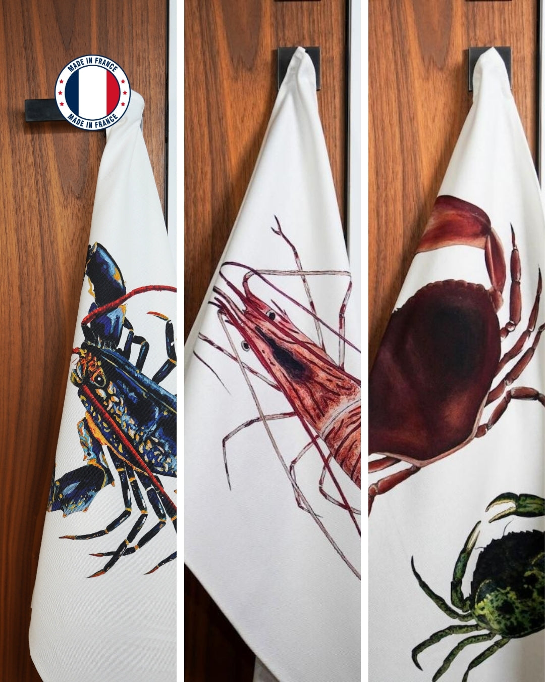 Set of 3 100% cotton tea towels: The crustaceans of the tide