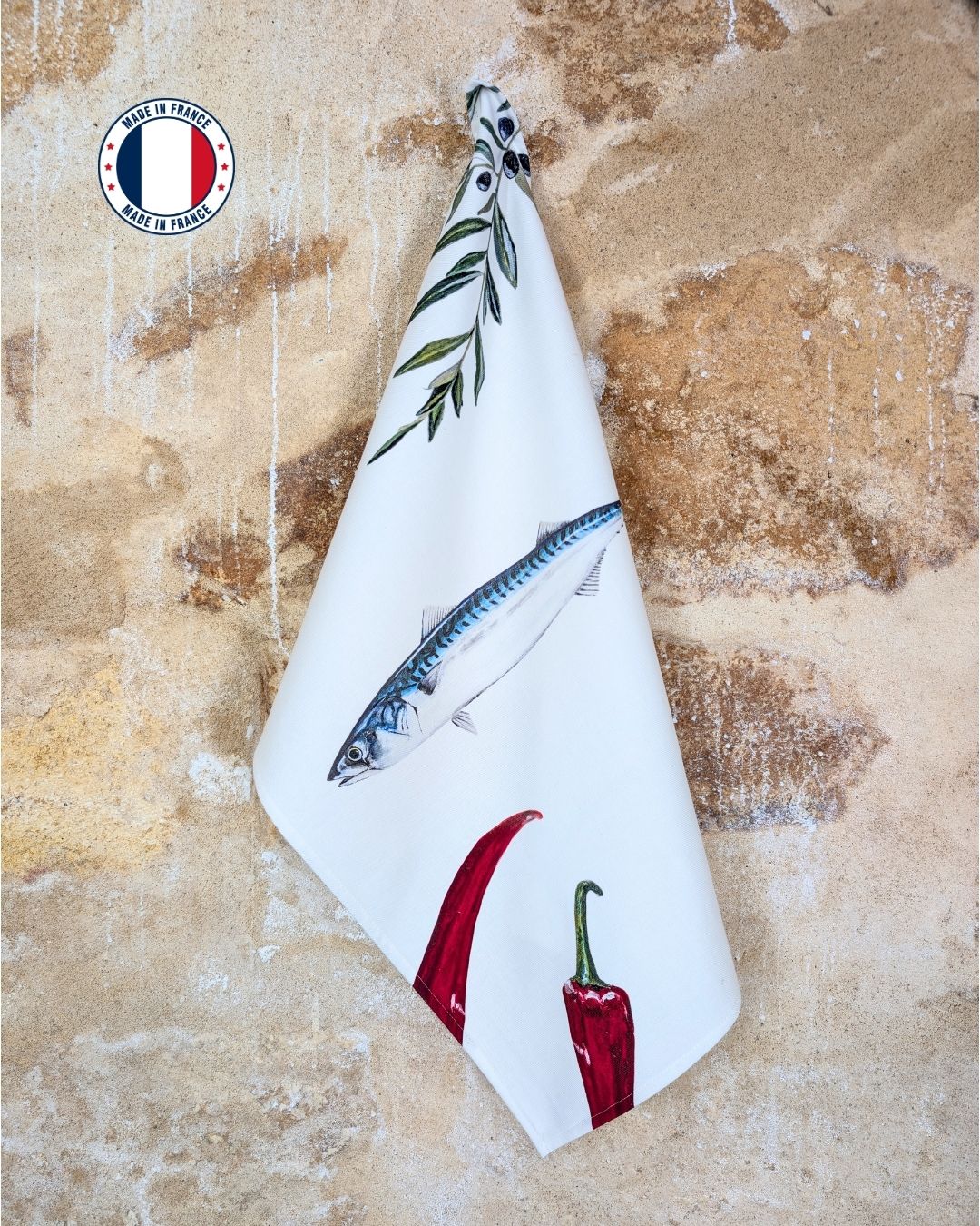 Torchon 100% coton : Le Maquereau au Piment d'Espelette