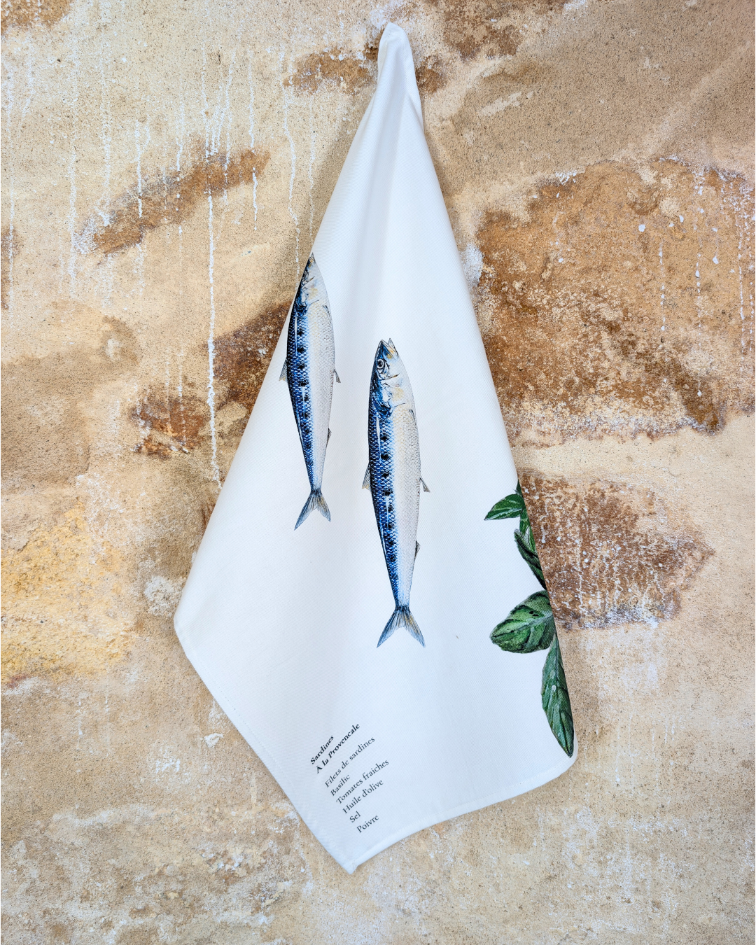 Torchon 100% coton : Les Sardines à La Provencale