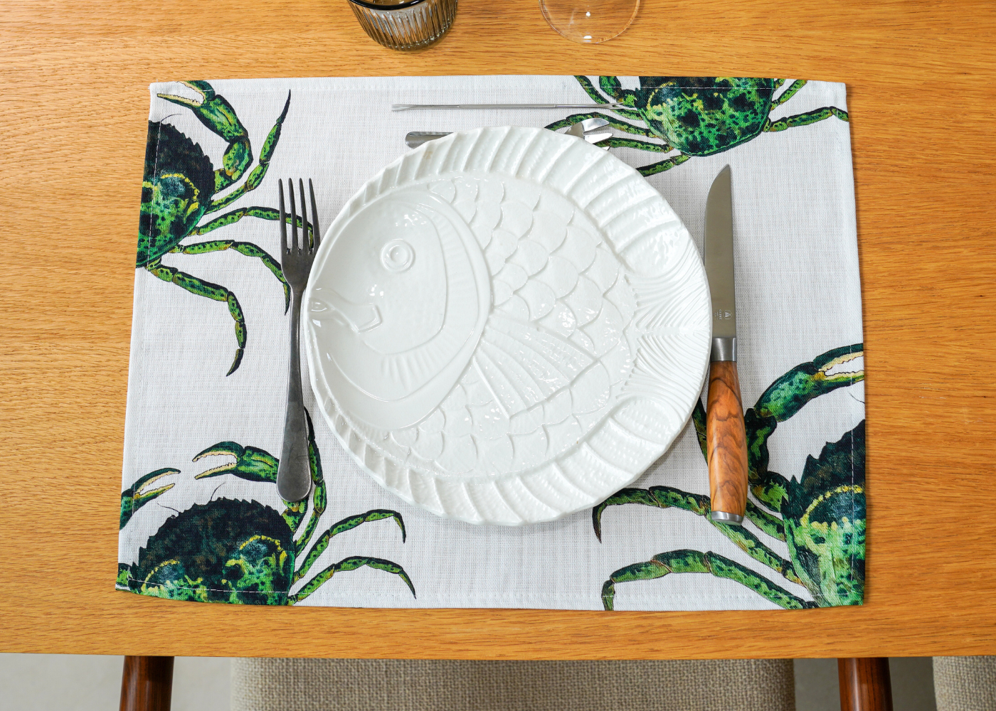 Set de table en coton enduit : Crabe Vert