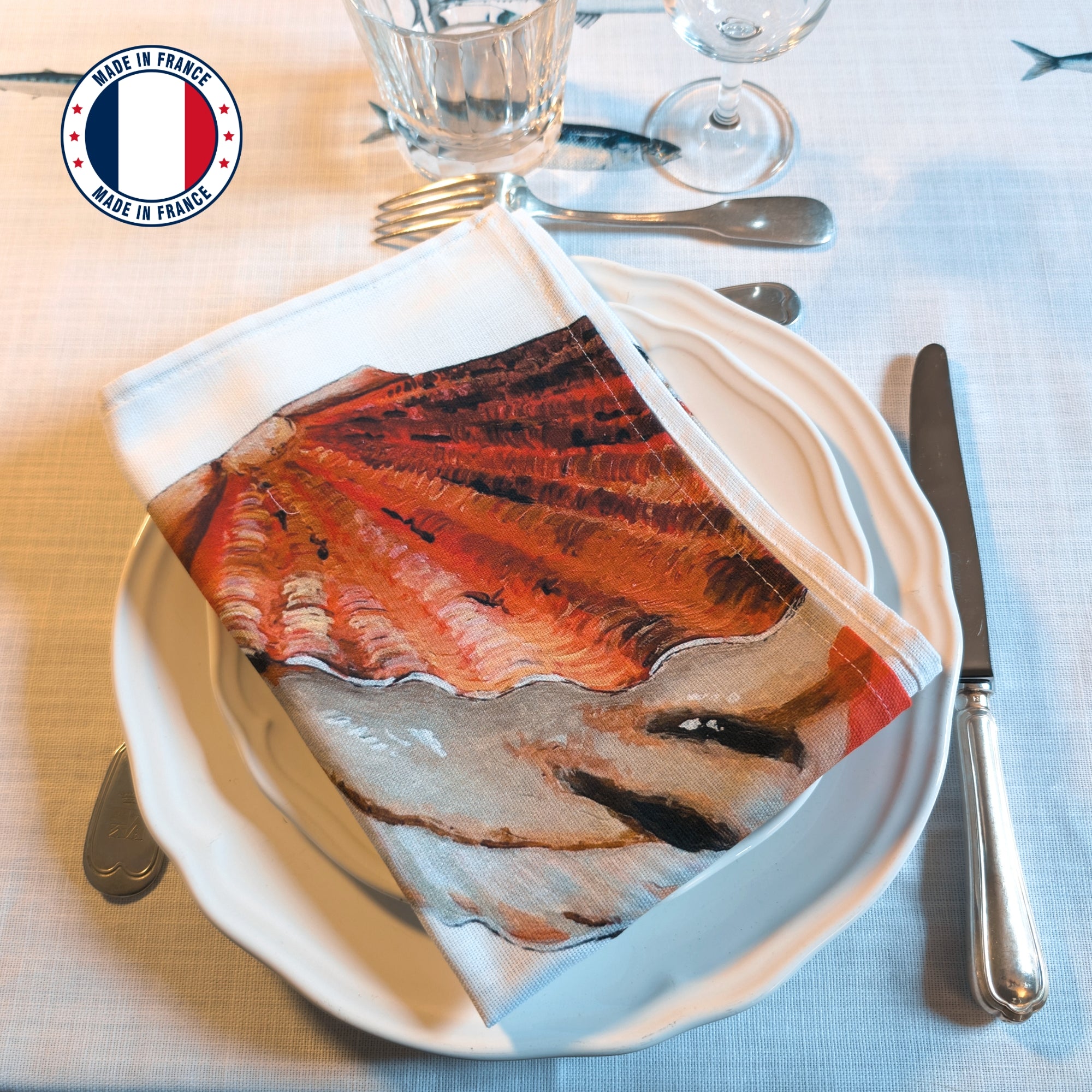 Serviette de table en coton : Coquille Saint Jacques
