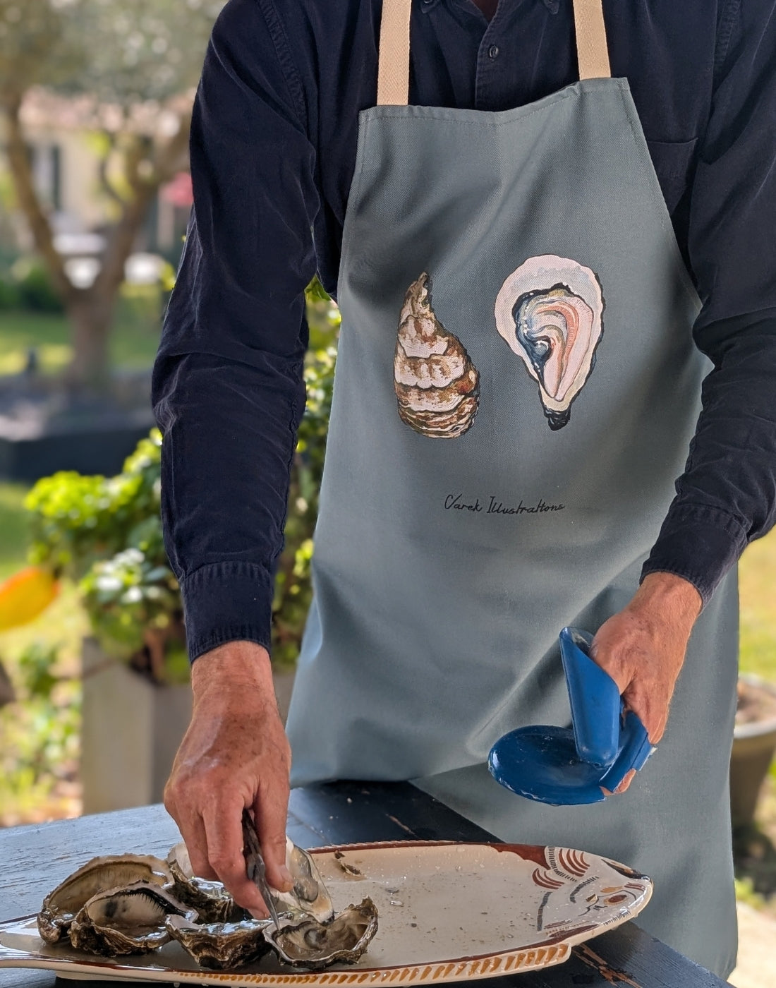 Tablier Bleu d'eau 100% coton : L'Huitre