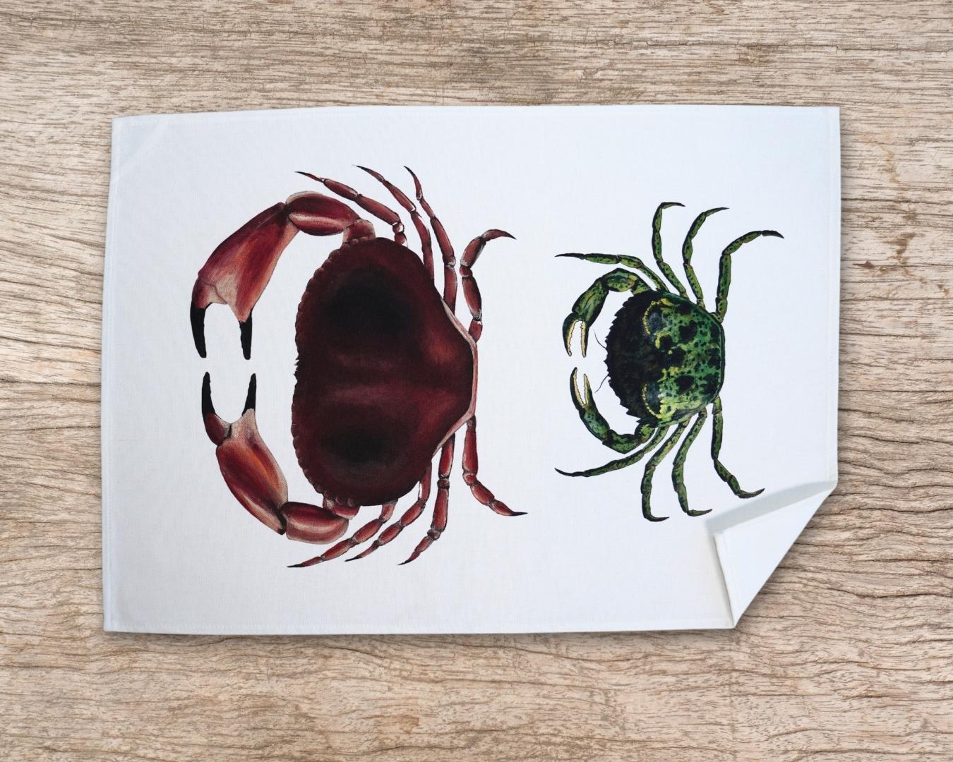 Set of 3 100% cotton tea towels: The crustaceans of the tide