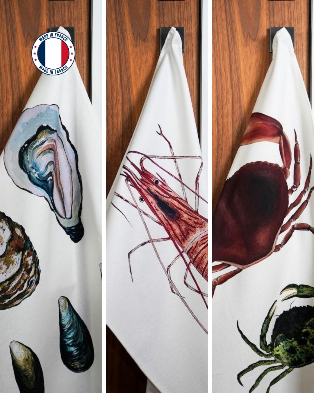 Lot de 3 Torchons 100% coton : Le plateau de fruits de mer