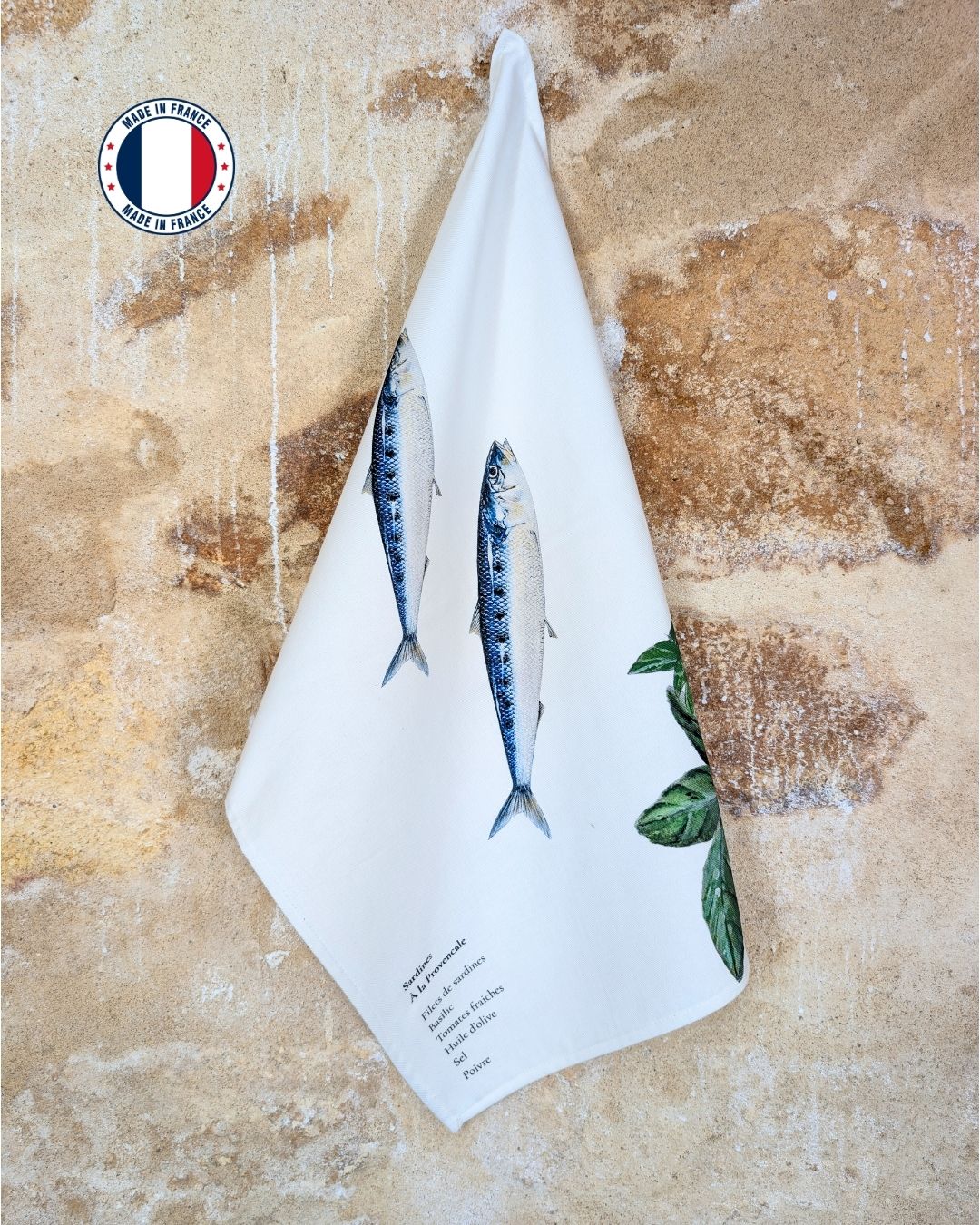 Torchon 100% coton : Les Sardines à La Provencale