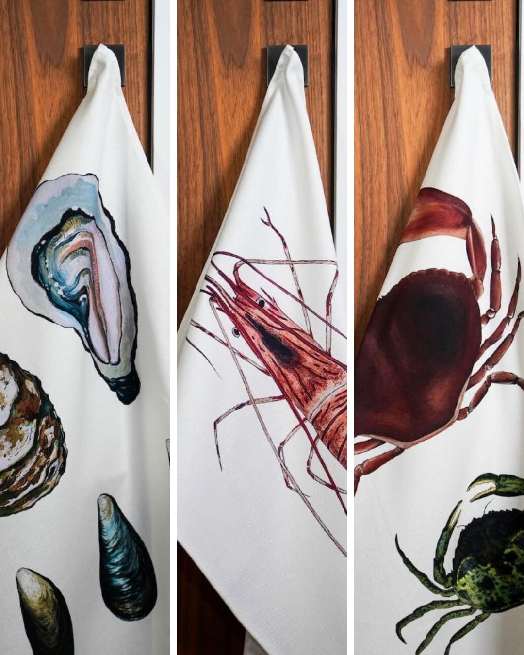 Set of 3 100% cotton tea towels: The seafood platter