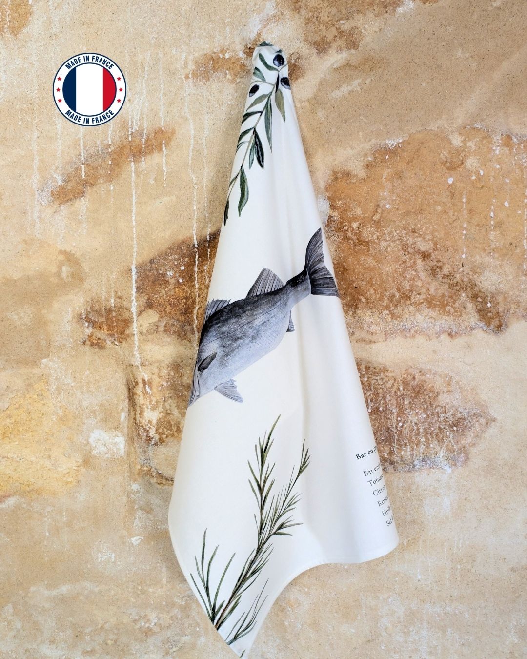 Torchon 100% coton : Le Bar en Papillote