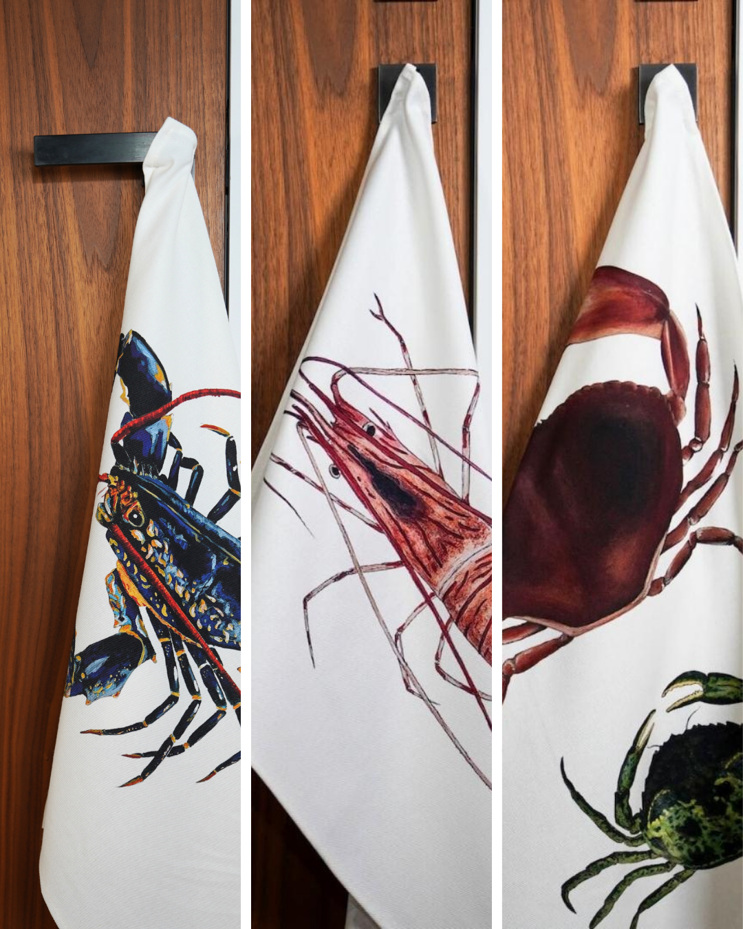 Set of 3 100% cotton tea towels: The crustaceans of the tide