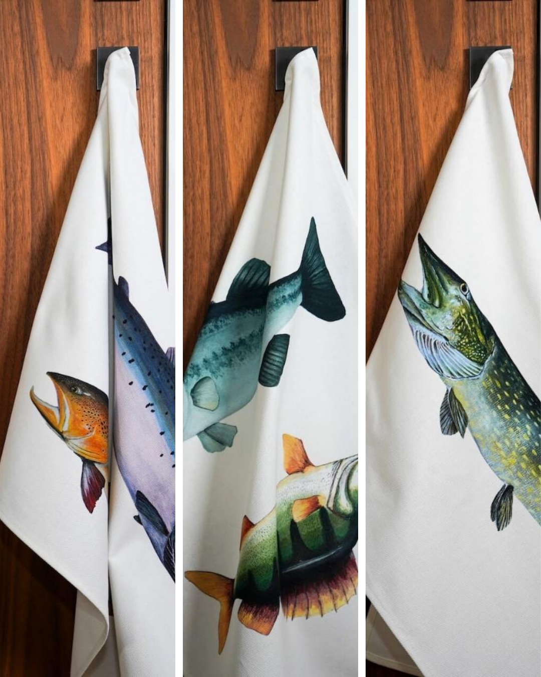 Set of 3 100% cotton tea towels: Freshwater fish