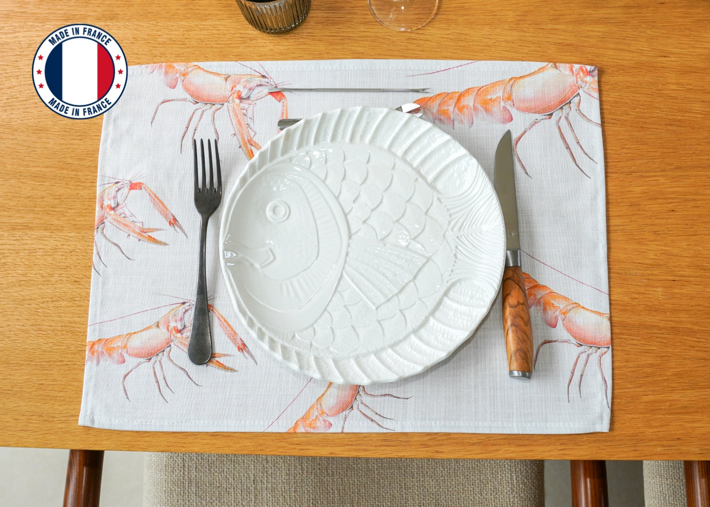 Set de table en coton natté x enduction acrylique : Langoustine