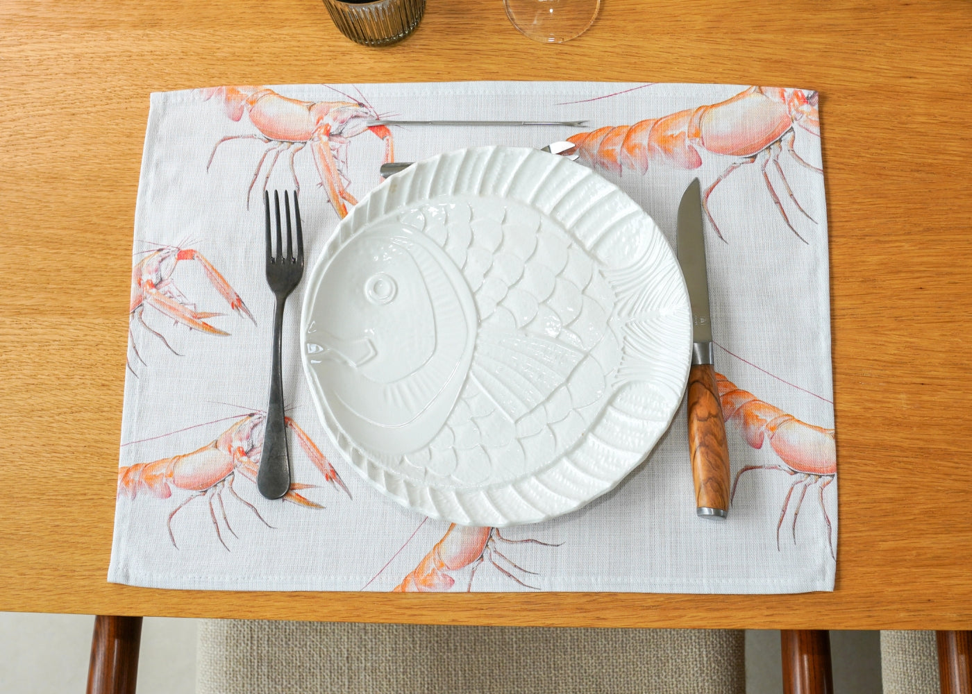 Set de table en coton natté x enduction acrylique : Langoustine