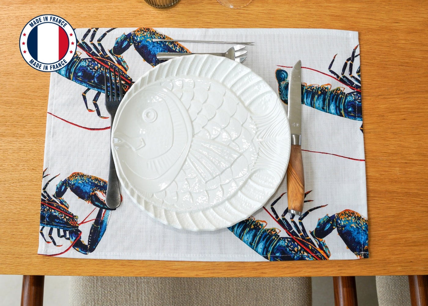 Set de table en coton natté x enduction acrylique : Homard