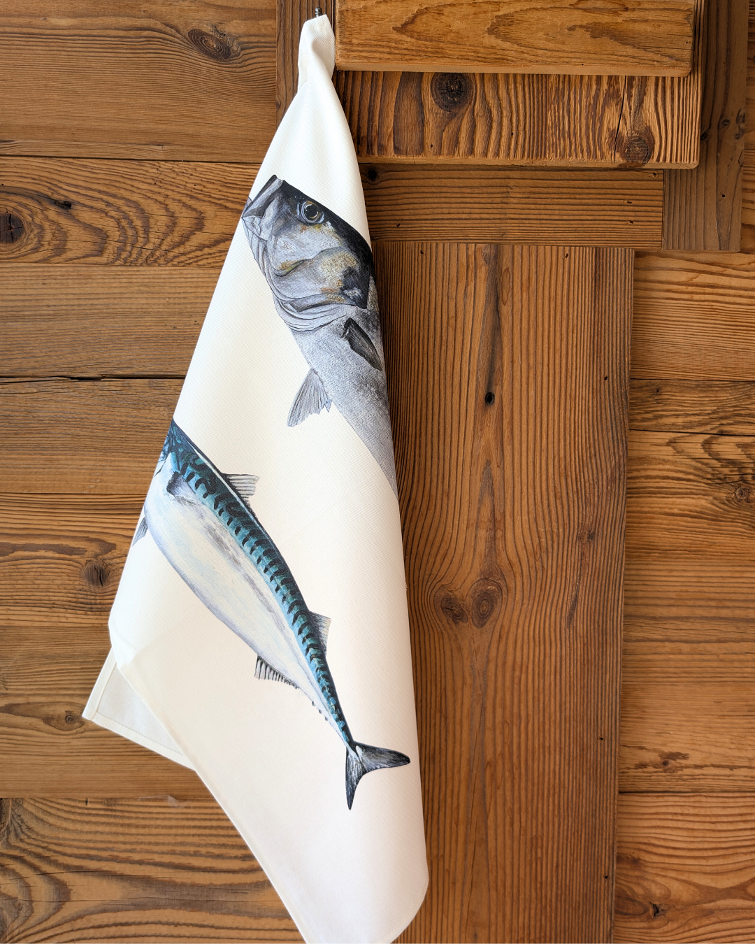 100% cotton tea towel: The Bass and the Mackerel