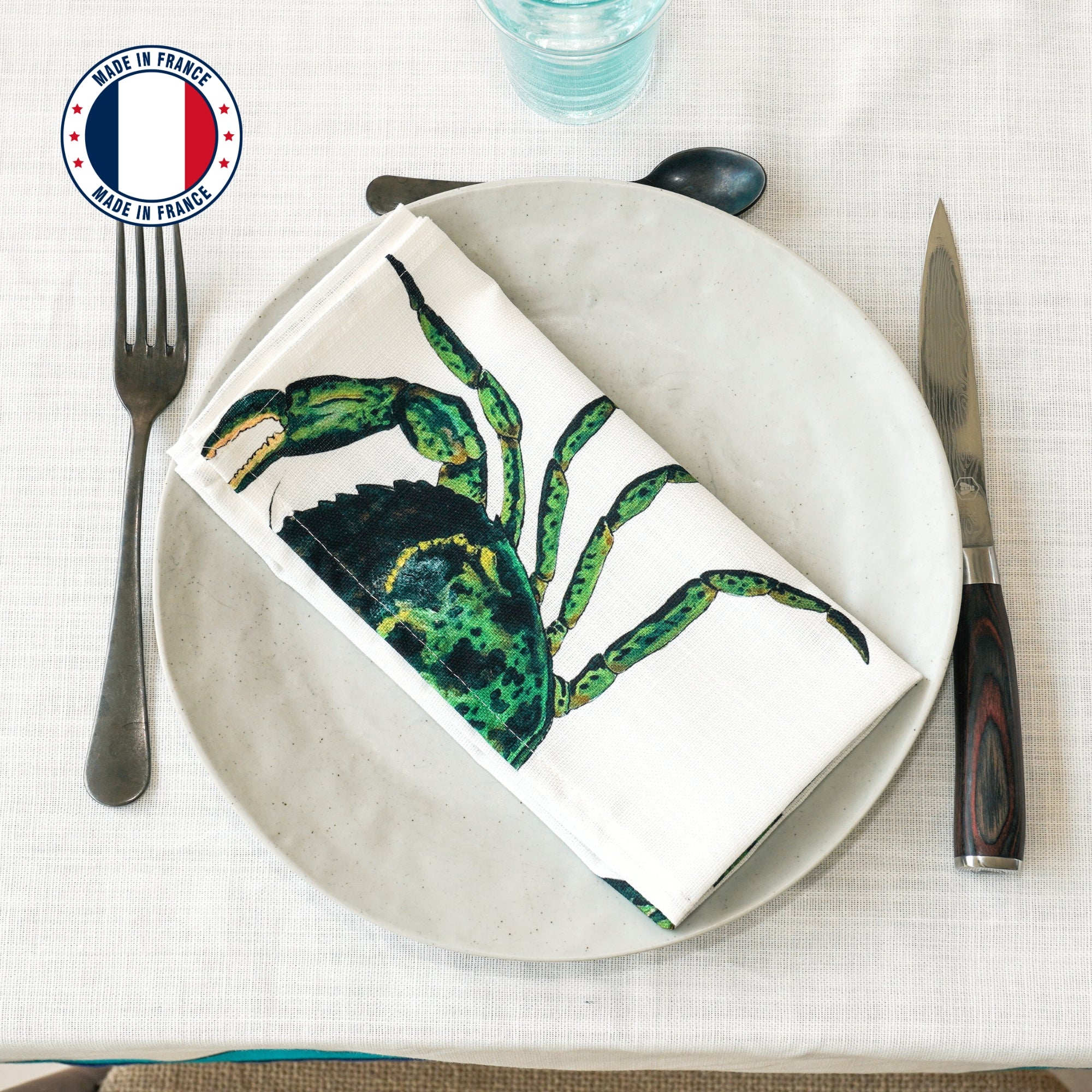 Serviette de table en coton natté 48 x 48 cm : Crabe Vert