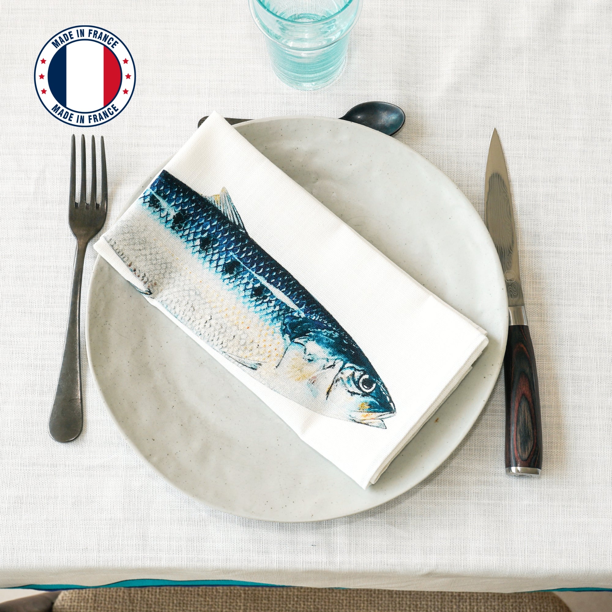 Serviette de table en coton natté 48 x 48 cm : Sardine