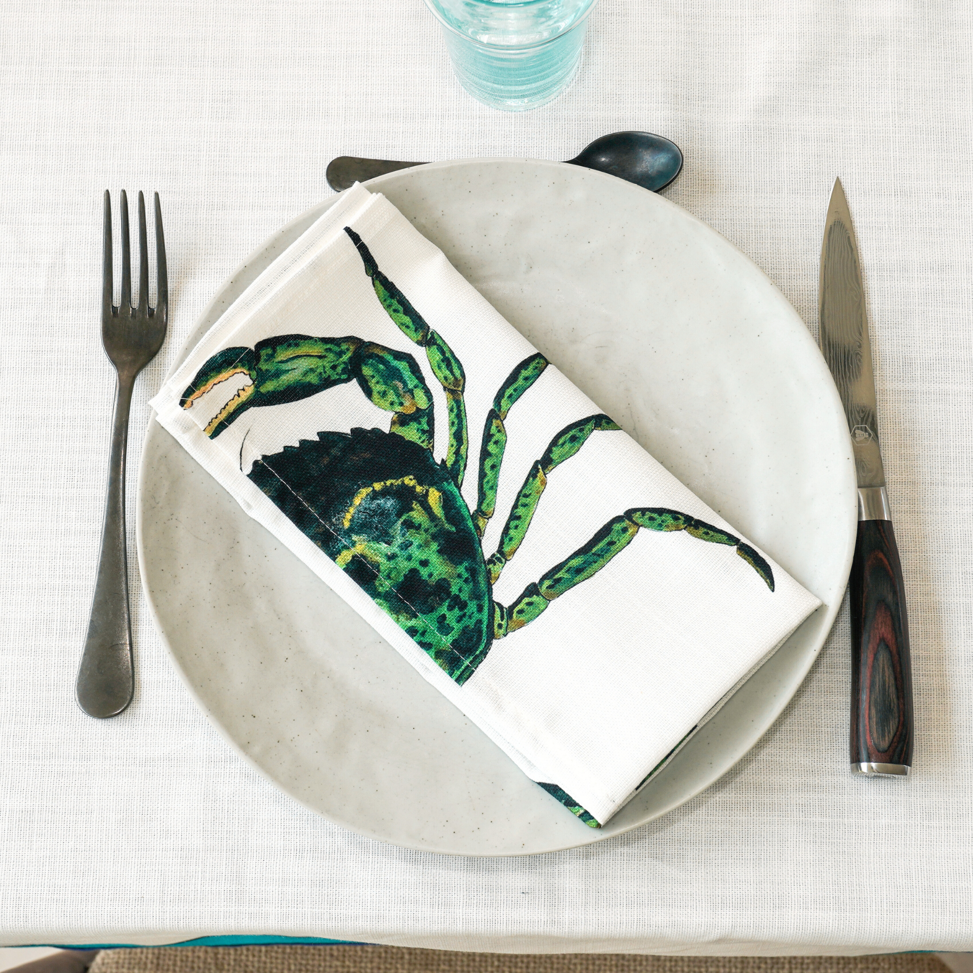 Serviette de table en coton : Crabe Vert