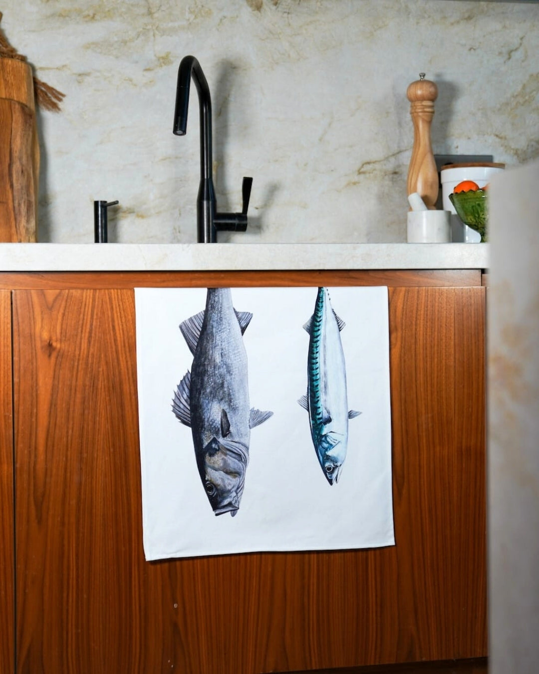 Torchon 100% coton : Le Bar et le Maquereau