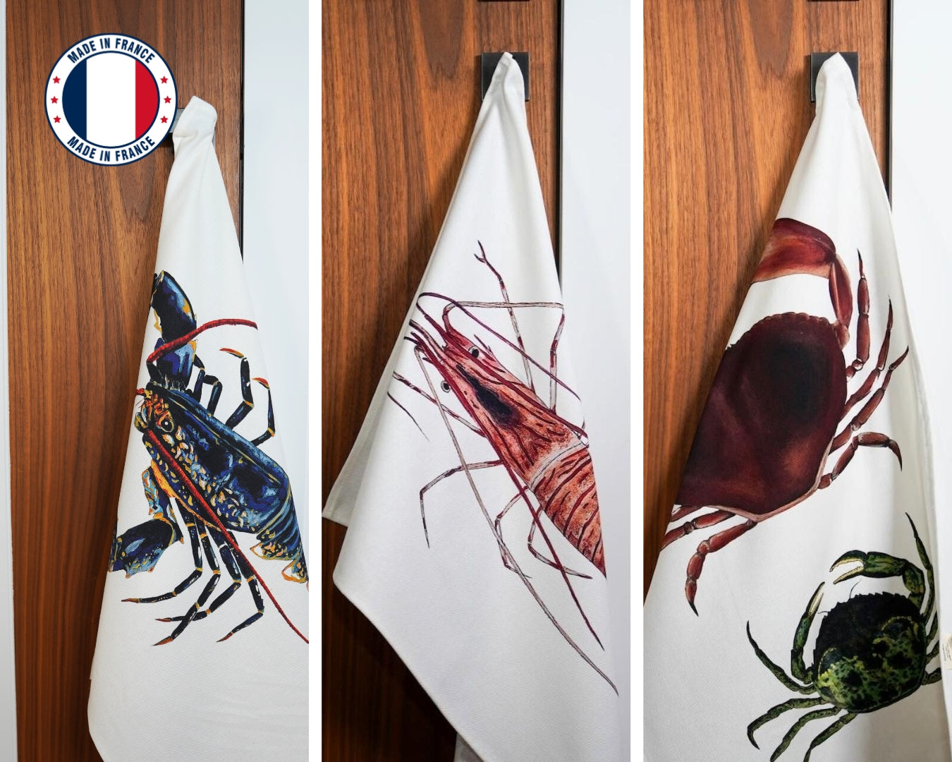 Set of 3 100% cotton tea towels: The crustaceans of the tide