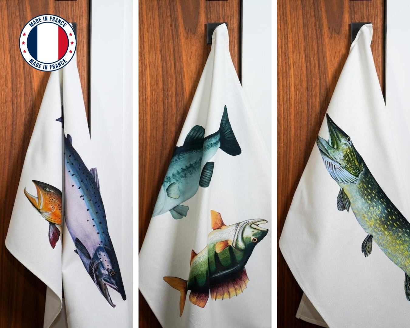 Set of 3 100% cotton tea towels: Freshwater fish