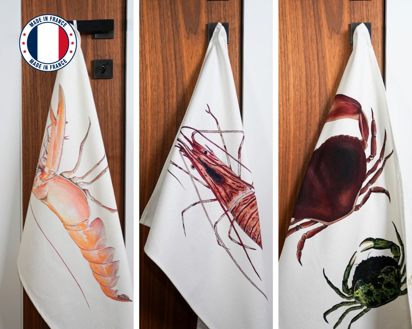 Set of 3 100% cotton tea towels: The crustaceans of the tide