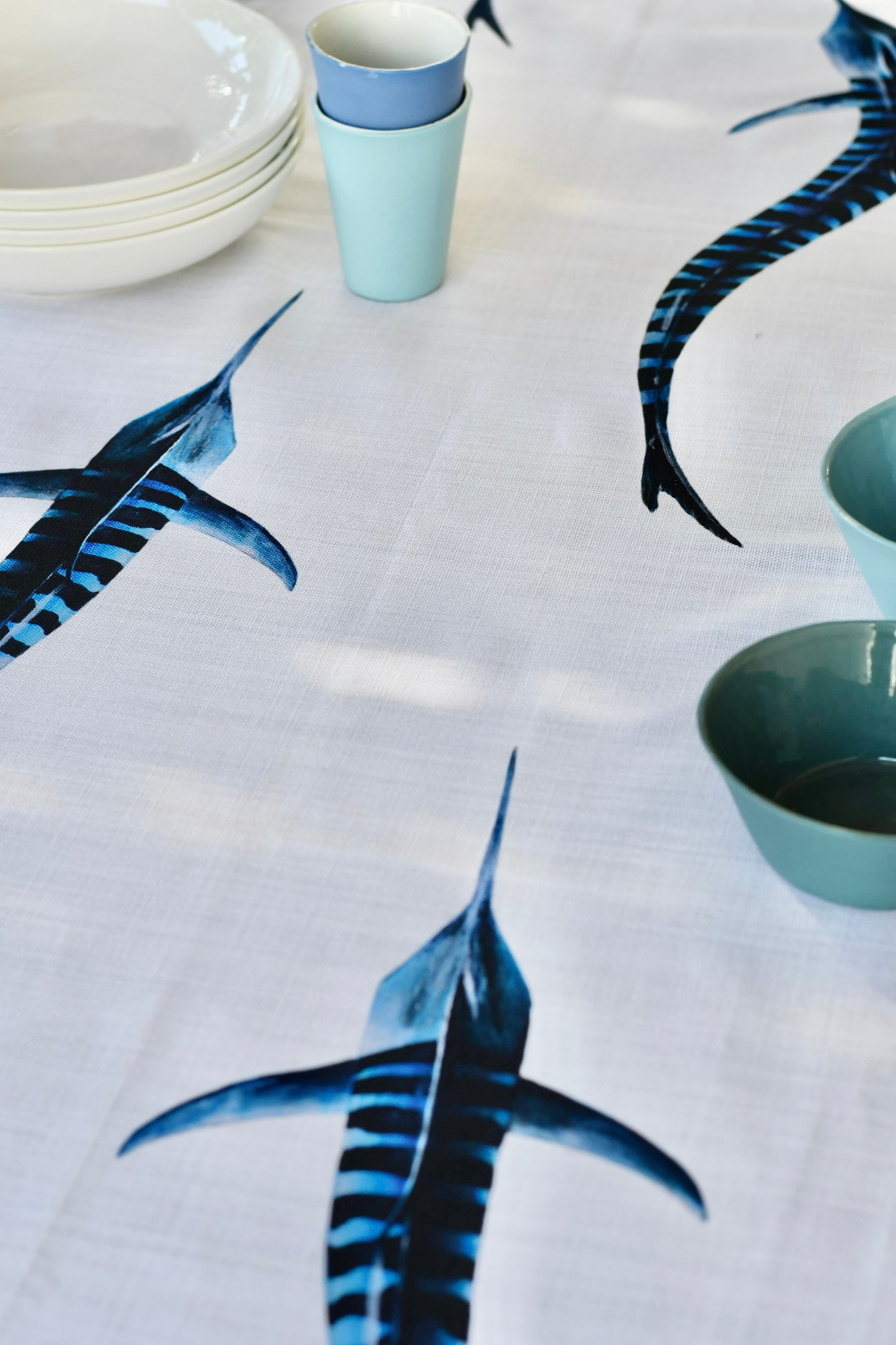 Chemin de table en coton : Les Marlins Rayés