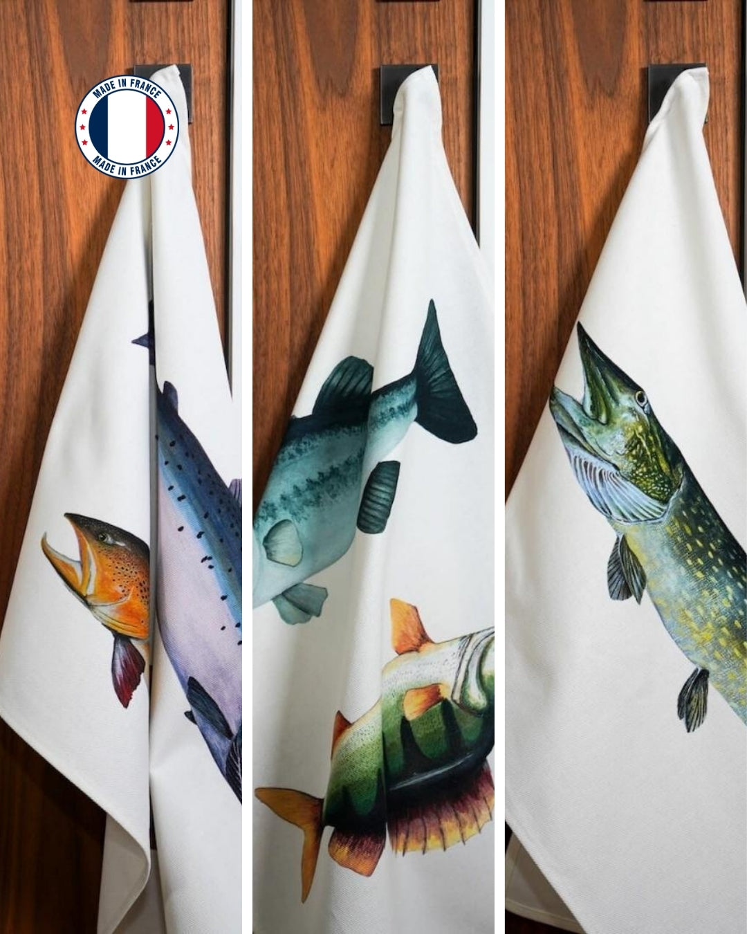 Lot de 3 Torchons 100% coton : Les poissons d'eau douce