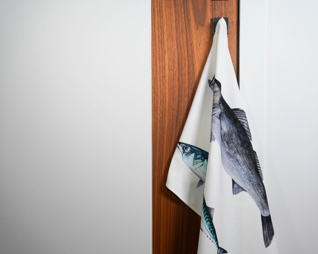 100% cotton tea towel: The Bass and the Mackerel